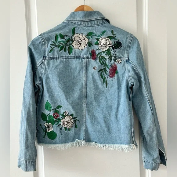 H&M x Coachella Embroidered Raw Hem Denim Jacket Size 6 - Picture 5 of 12